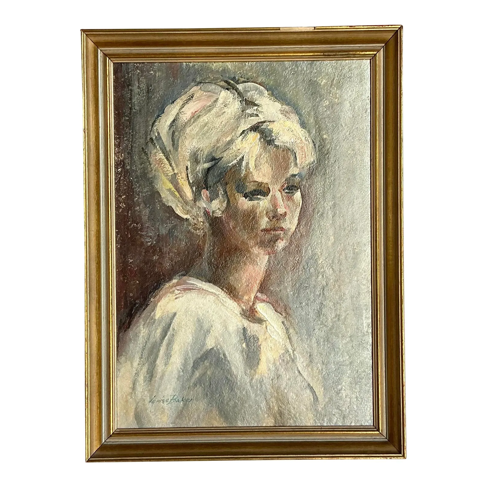 Vintage Boho Original Oil Portrait on Canvas - Wood, 18W x 24.5H — additional photo 1