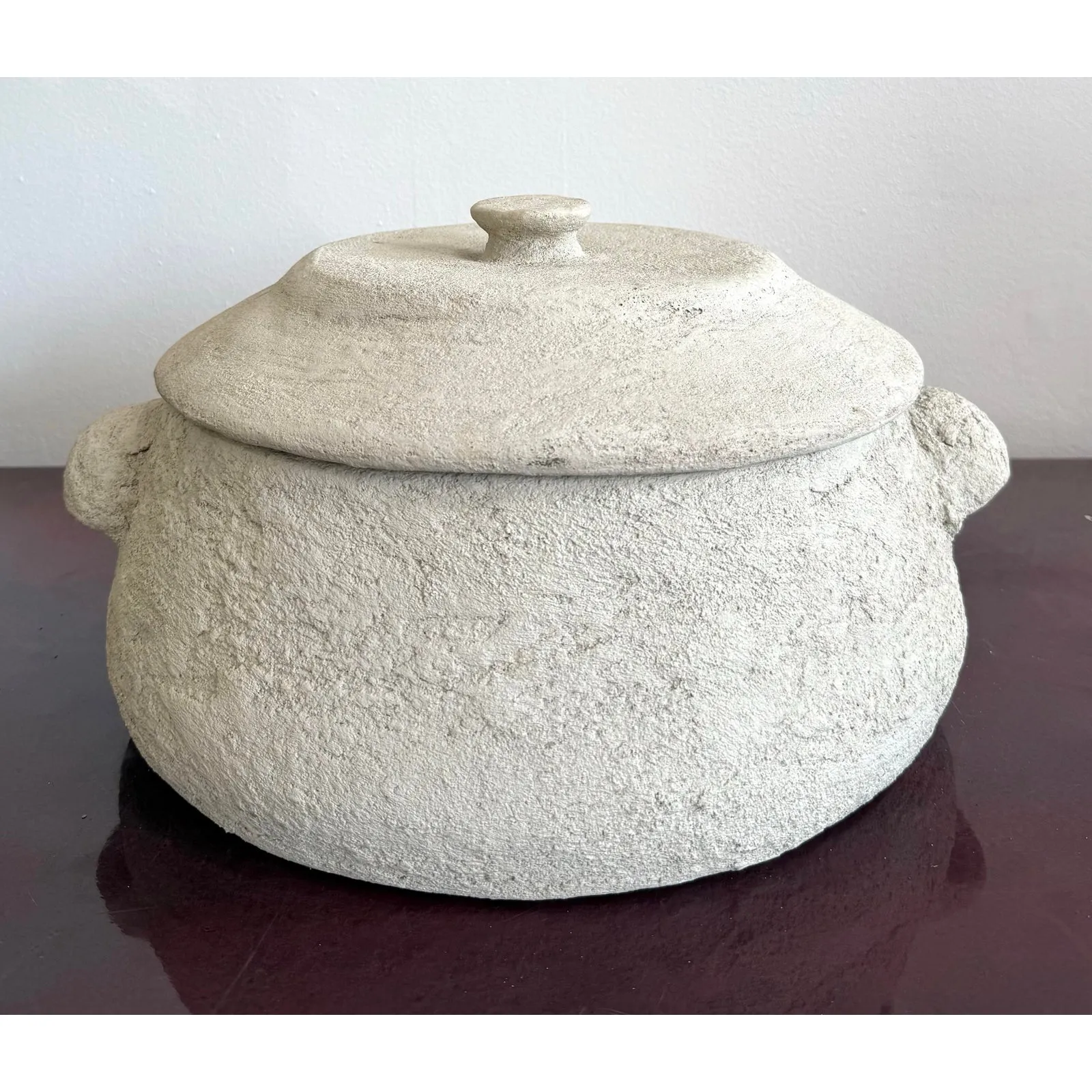Vintage Boho Monumental Textured Ceramic Lidded Bowl — additional photo 3