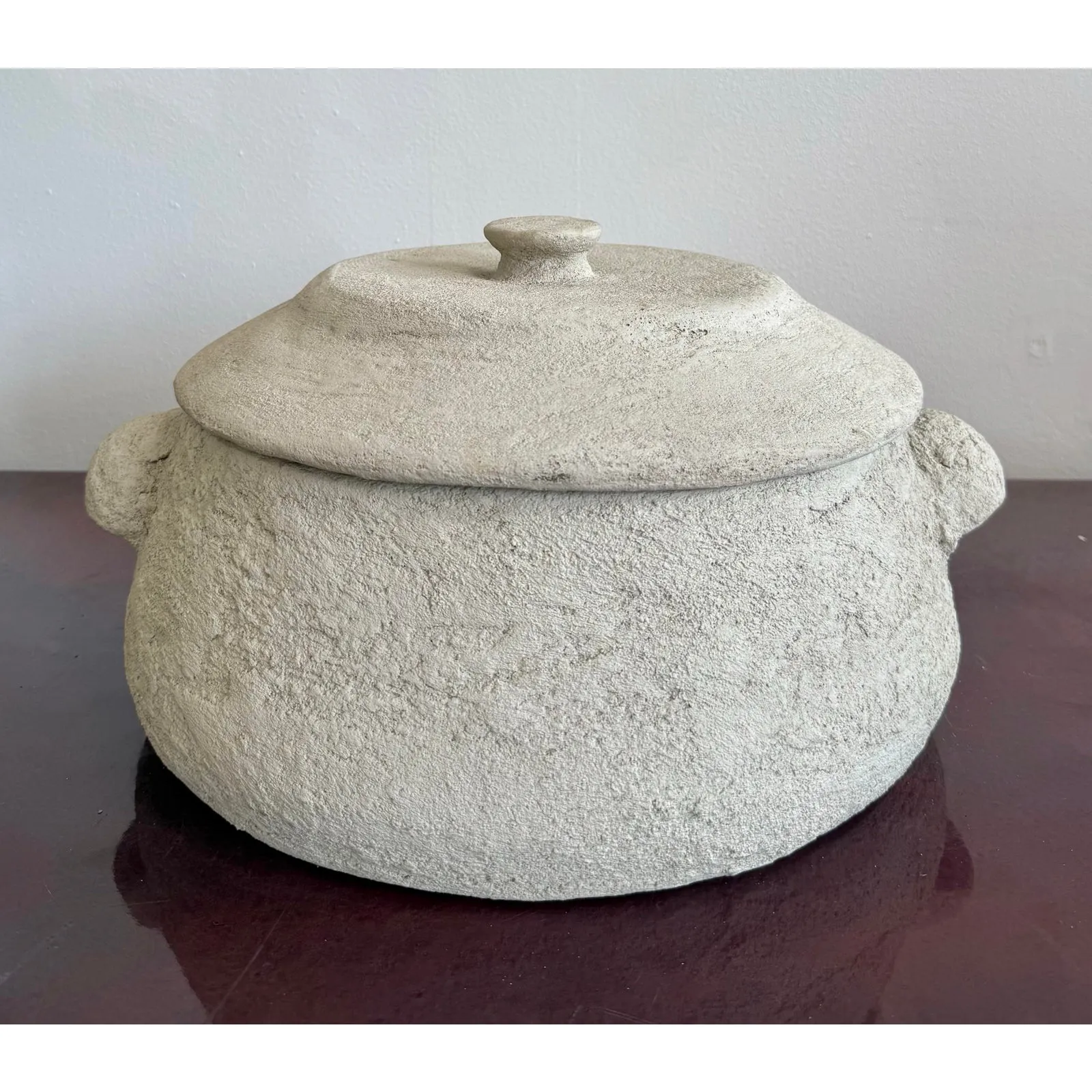 Vintage Boho Monumental Textured Ceramic Lidded Bowl — additional photo 5