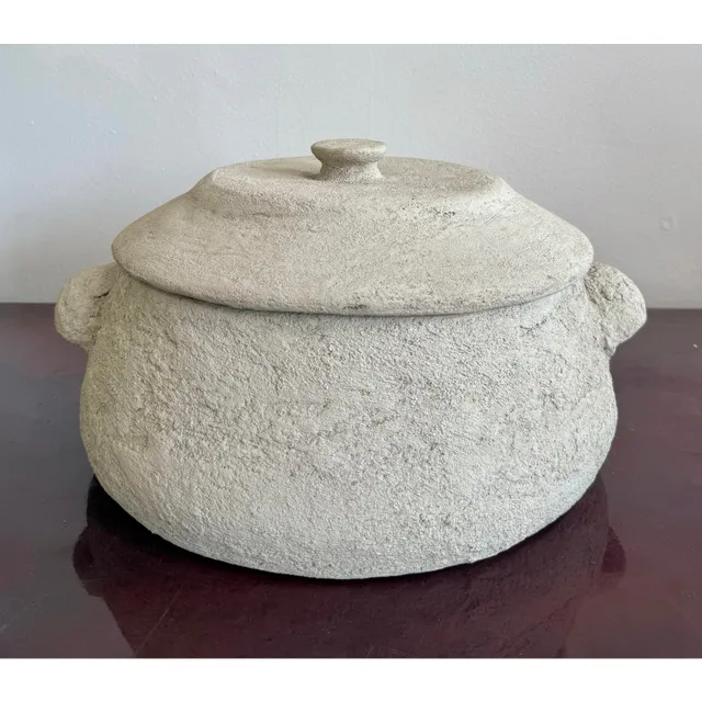 Vintage Boho Monumental Textured Ceramic Lidded Bowl — additional photo 5