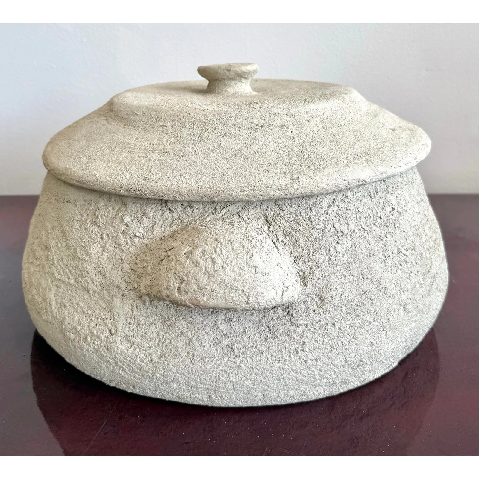Vintage Boho Monumental Textured Ceramic Lidded Bowl — additional photo 6