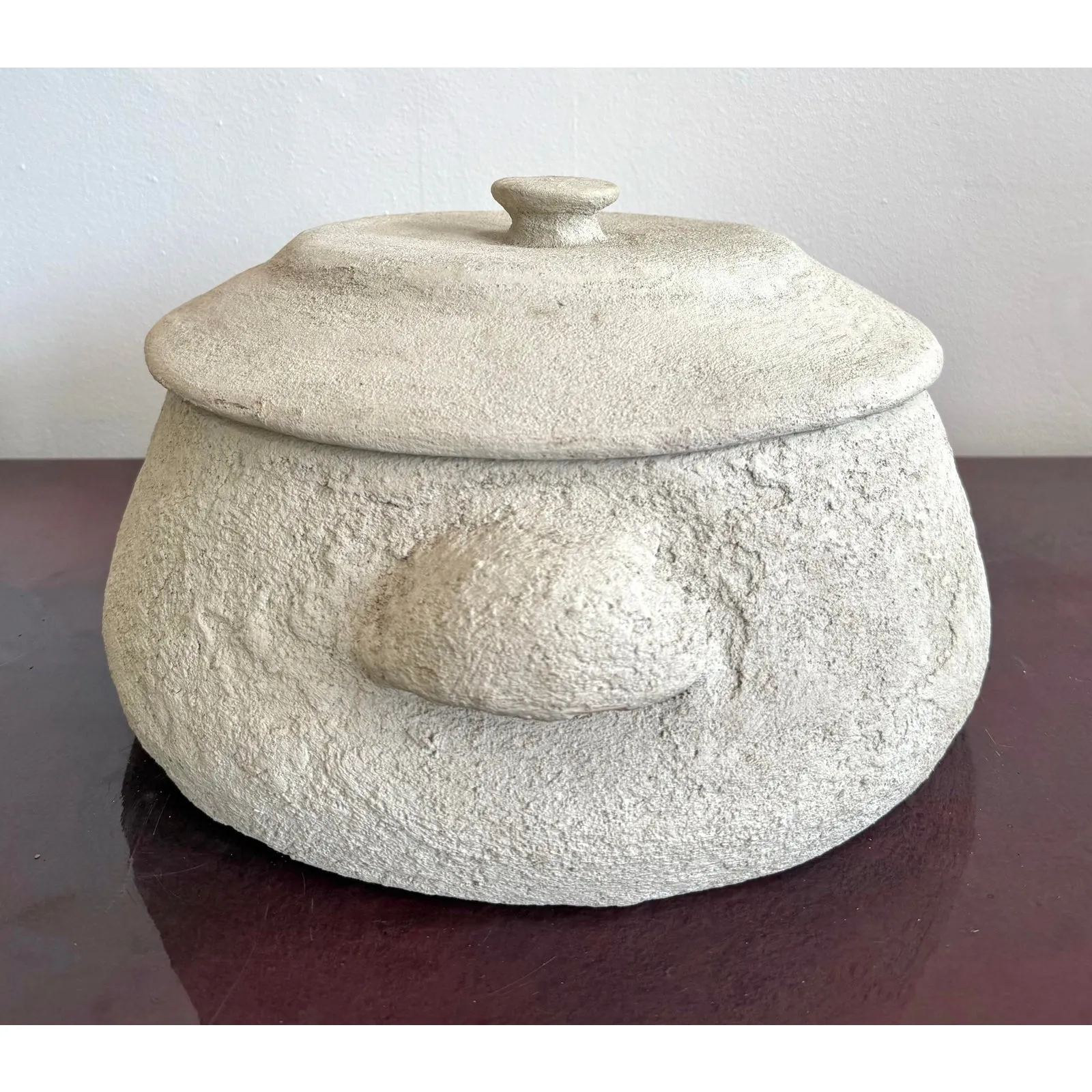 Vintage Boho Monumental Textured Ceramic Lidded Bowl — additional photo 7