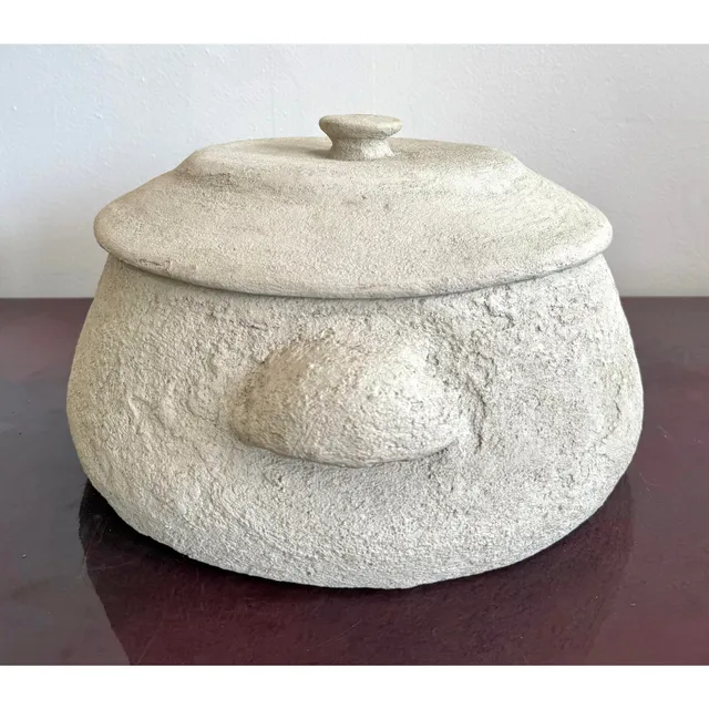 Vintage Boho Monumental Textured Ceramic Lidded Bowl — additional photo 7