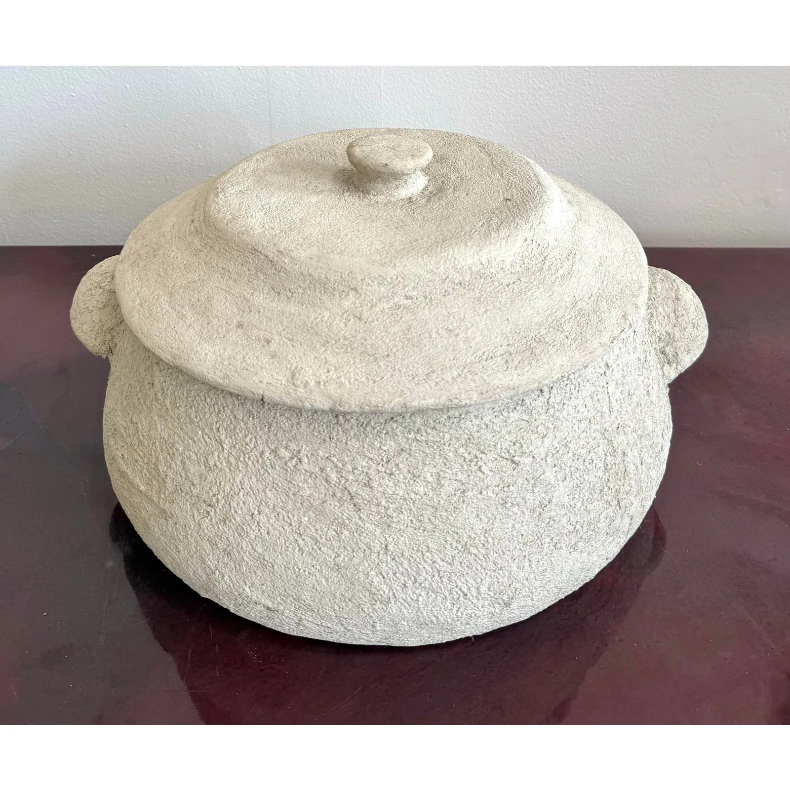 Vintage Boho Monumental Textured Ceramic Lidded Bowl — additional photo 8