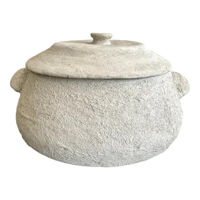 Vintage Boho Monumental Textured Ceramic Lidded Bowl — additional photo 1