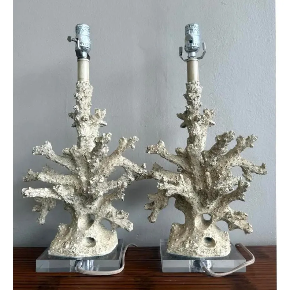 Vintage Faux Coral Branch Lamps on Lucite Base - a Pair — additional photo 2