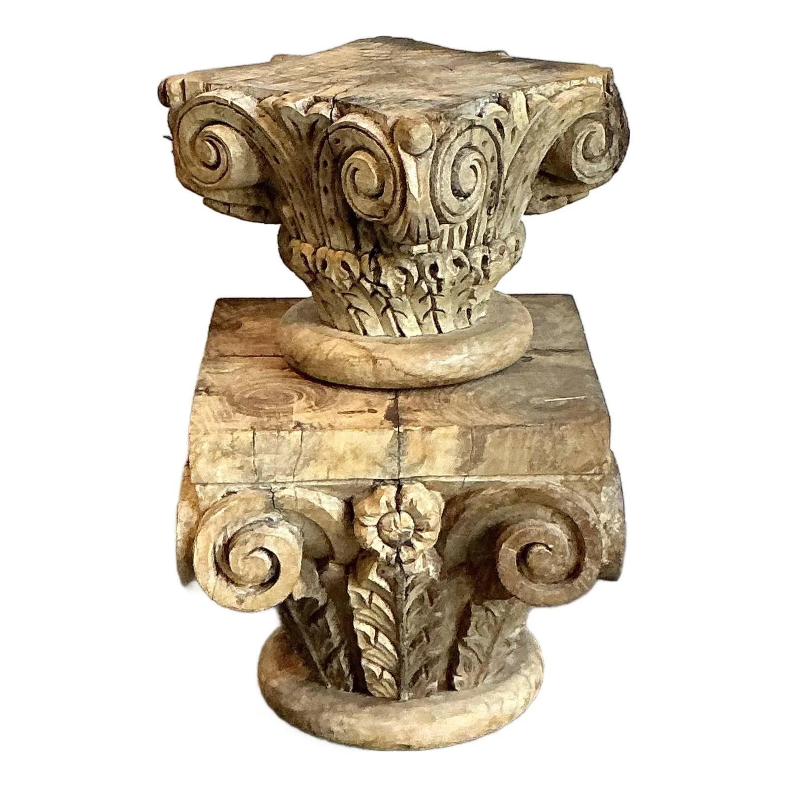 Vintage Boho Carved Wood Column Drink Tables - Set of 2 — additional photo 1