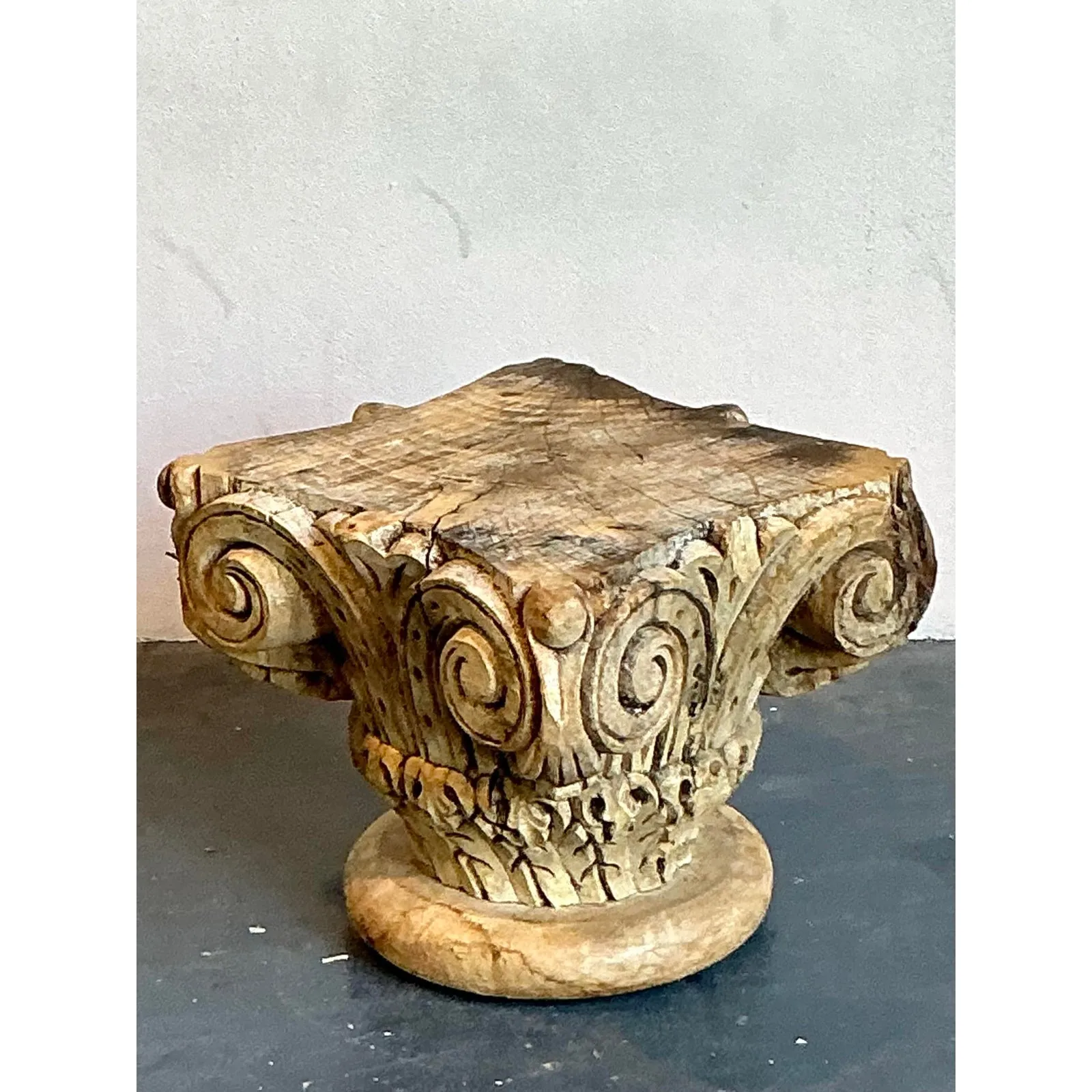 Vintage Boho Carved Wood Column Drink Tables - Set of 2 — additional photo 2