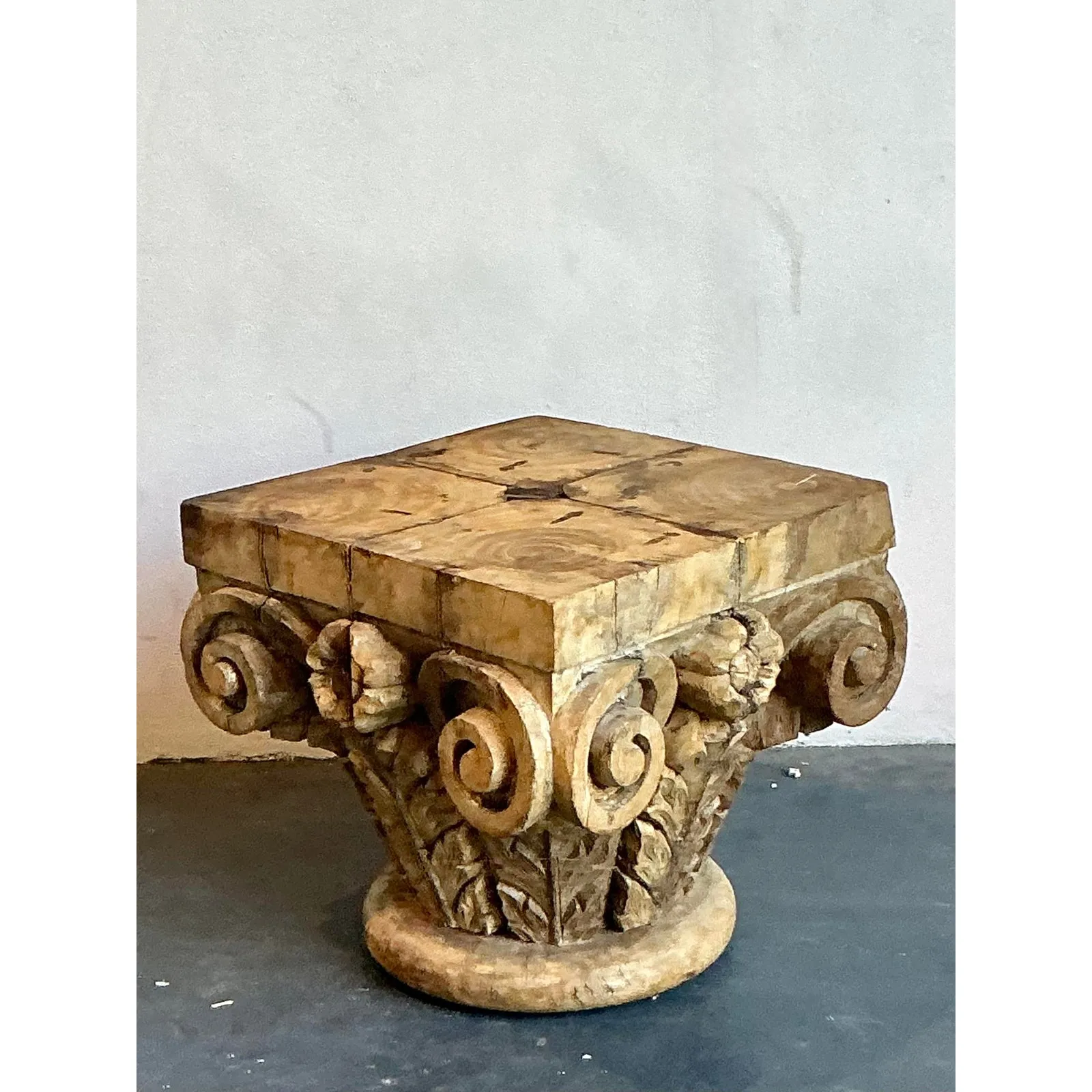 Vintage Boho Carved Wood Column Drink Tables - Set of 2 — additional photo 3