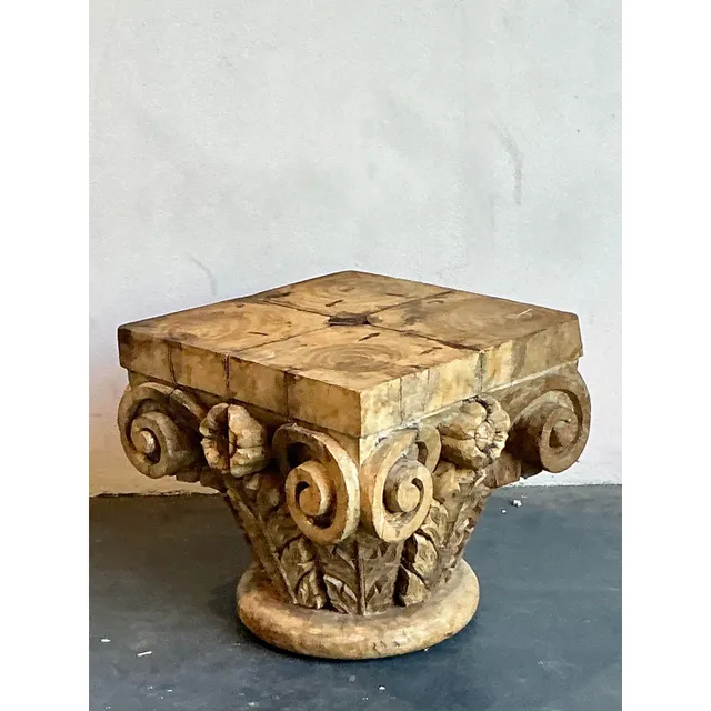 Vintage Boho Carved Wood Column Drink Tables - Set of 2 — additional photo 3