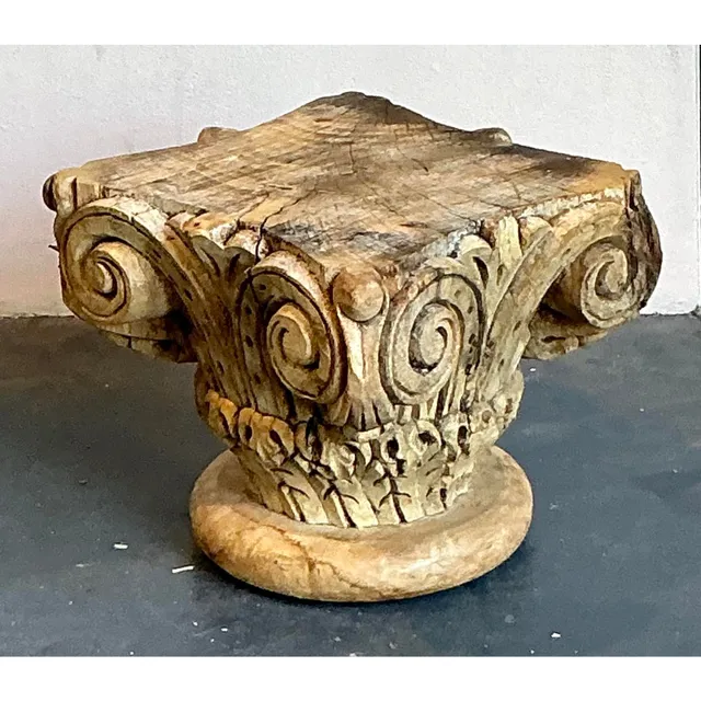 Vintage Boho Carved Wood Column Drink Tables - Set of 2 — additional photo 5