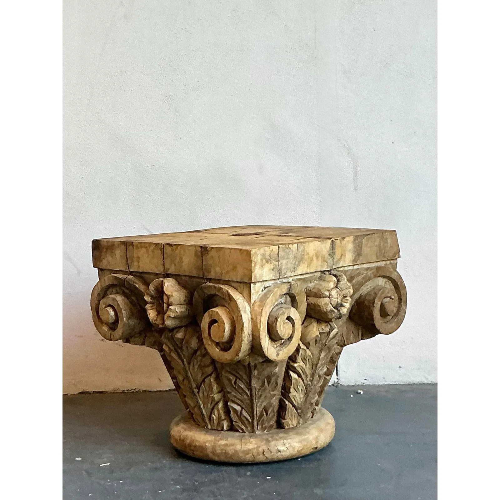 Vintage Boho Carved Wood Column Drink Tables - Set of 2 — additional photo 6