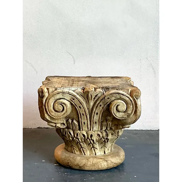 Vintage Boho Carved Wood Column Drink Tables - Set of 2 — additional photo 7