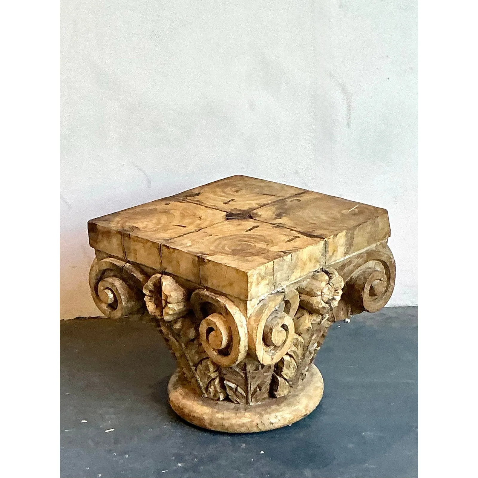 Vintage Boho Carved Wood Column Drink Tables - Set of 2 — additional photo 8