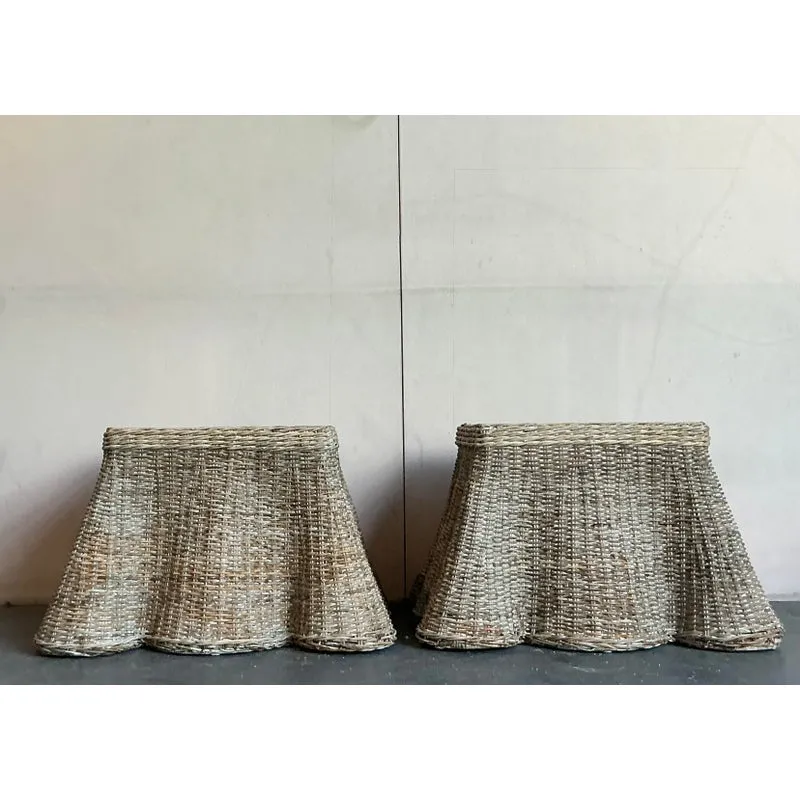 Vintage Coastal Woven Rattan Draped Side Tables - A Pair — additional photo 2