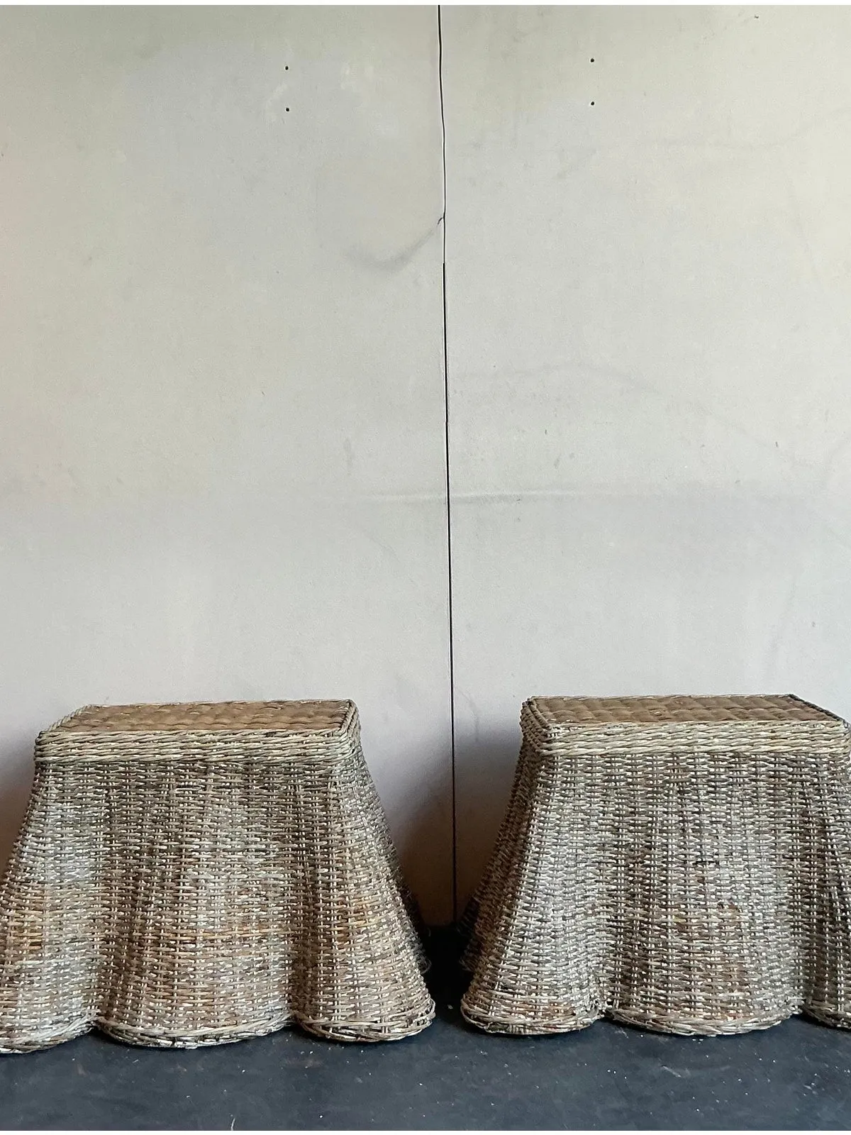 Vintage Coastal Woven Rattan Draped Side Tables - A Pair — additional photo 4