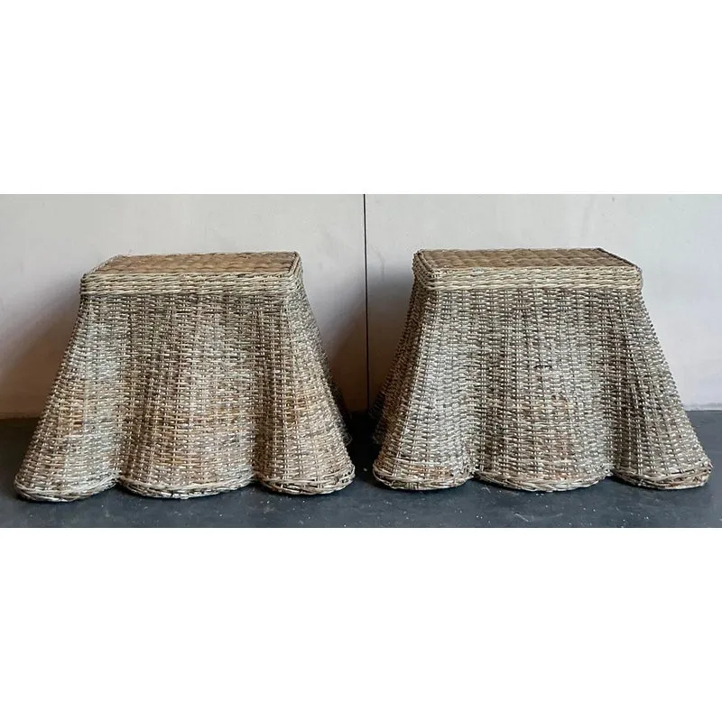Vintage Coastal Woven Rattan Draped Side Tables - A Pair — additional photo 5