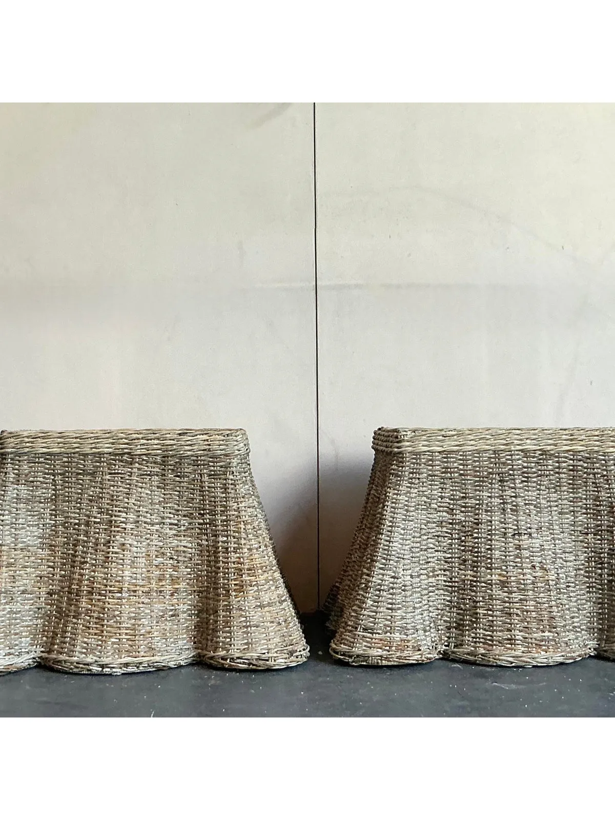 Vintage Coastal Woven Rattan Draped Side Tables - A Pair — additional photo 7