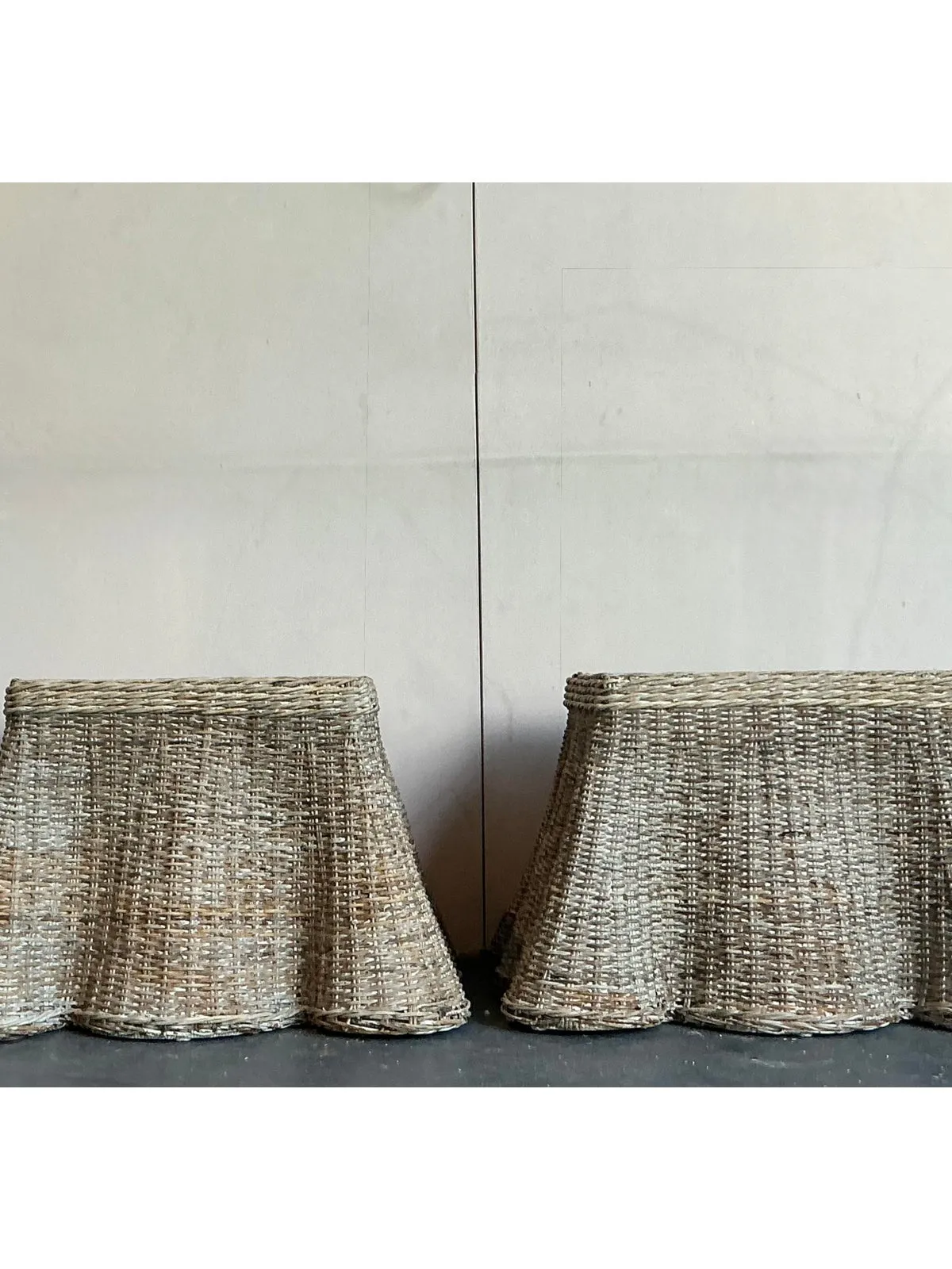 Vintage Coastal Woven Rattan Draped Side Tables - A Pair — additional photo 8