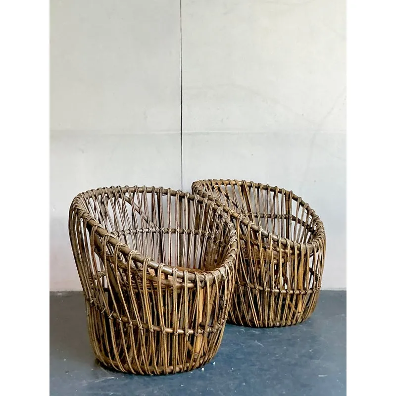 Vintage Boho Stick Rattan Nest Chairs - A Pair — additional photo 2