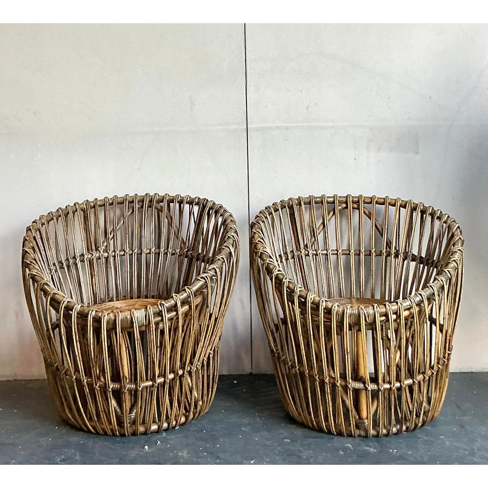 Vintage Boho Stick Rattan Nest Chairs - A Pair — additional photo 4