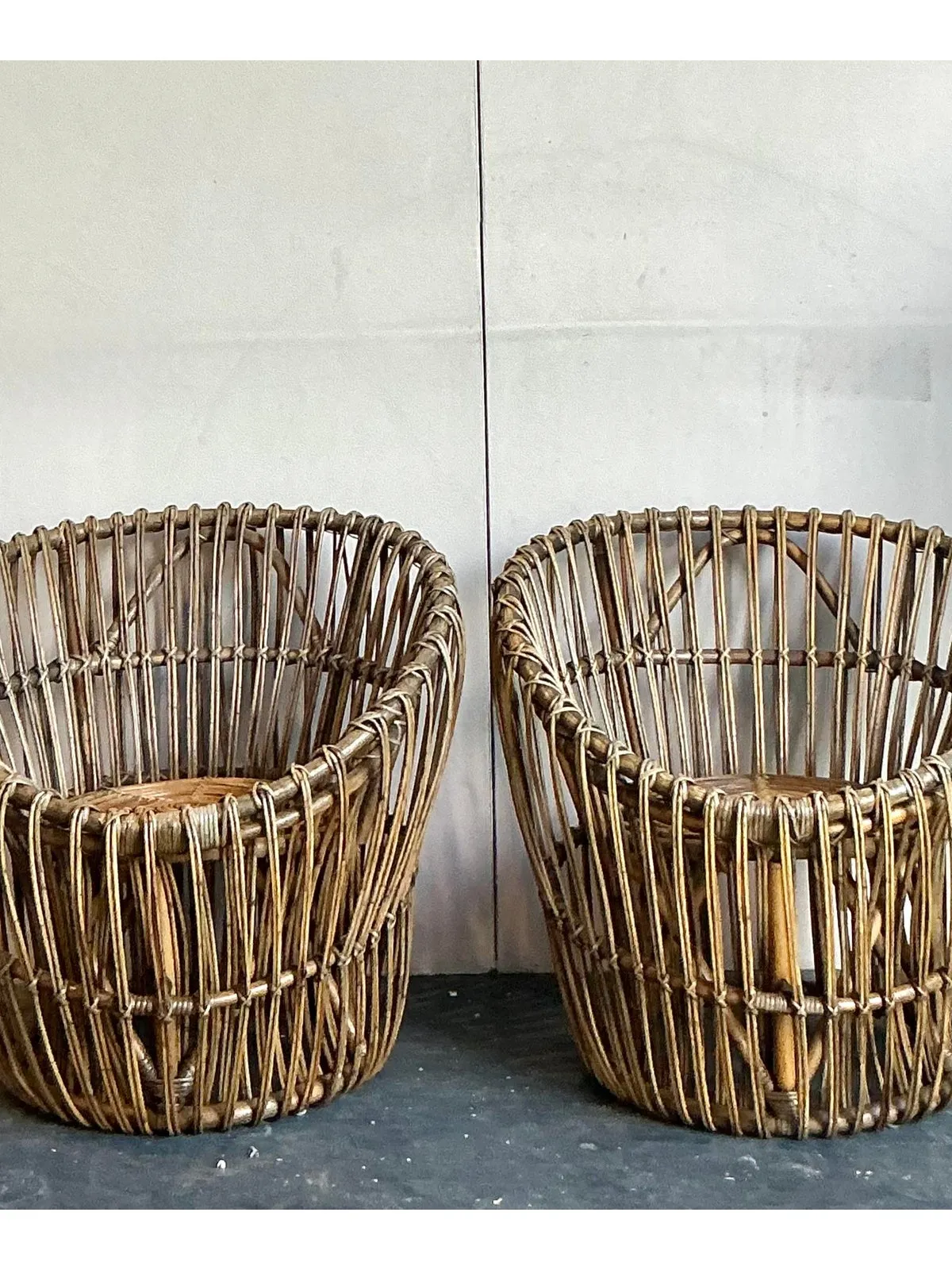 Vintage Boho Stick Rattan Nest Chairs - A Pair — additional photo 3