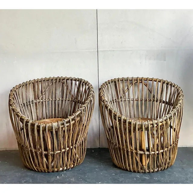 Vintage Boho Stick Rattan Nest Chairs - A Pair — additional photo 4