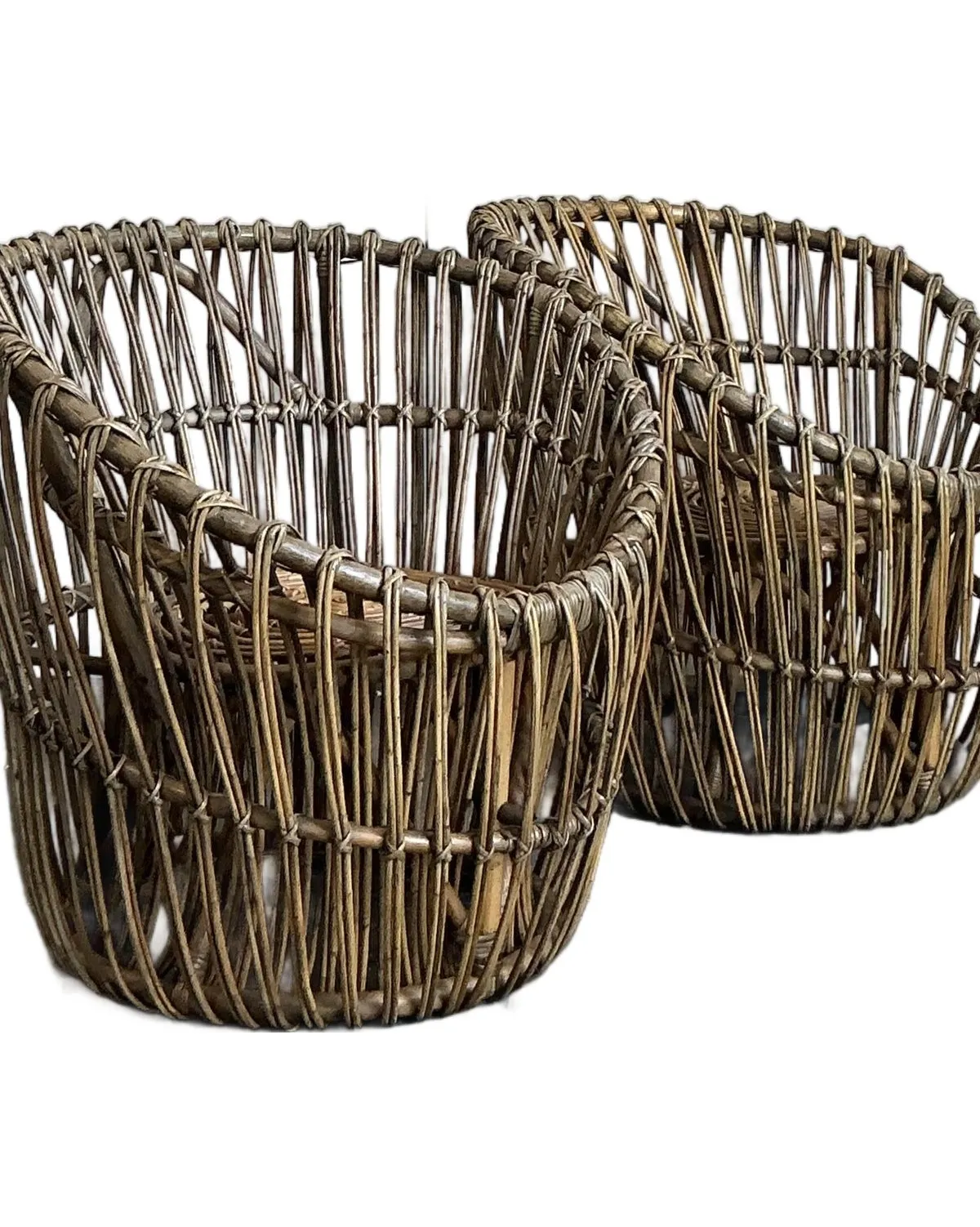 Vintage Boho Stick Rattan Nest Chairs - A Pair