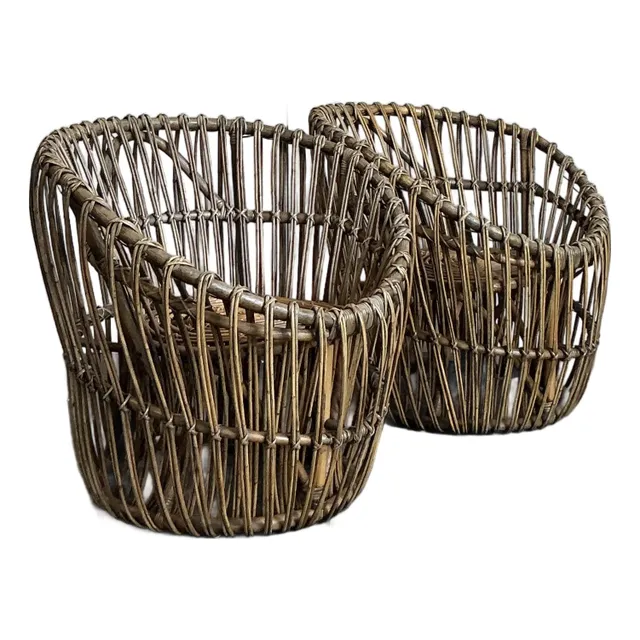 Vintage Boho Stick Rattan Nest Chairs - A Pair — additional photo 1