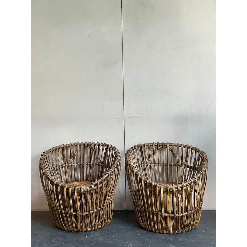 Vintage Boho Stick Rattan Nest Chairs - A Pair — additional photo 4