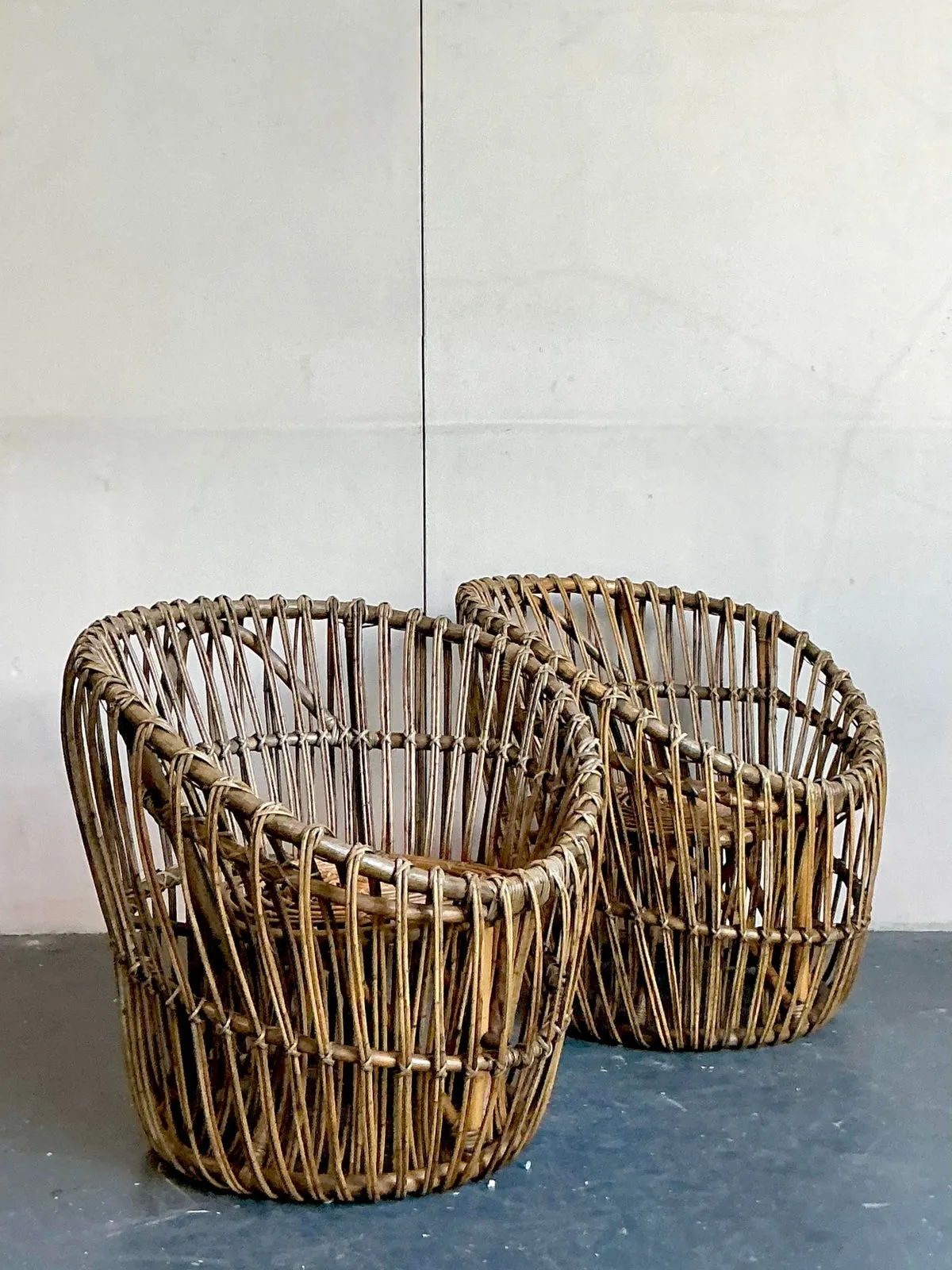Vintage Boho Stick Rattan Nest Chairs - A Pair — additional photo 5