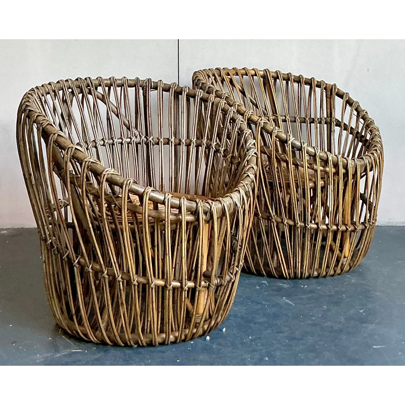 Vintage Boho Stick Rattan Nest Chairs - A Pair — additional photo 2