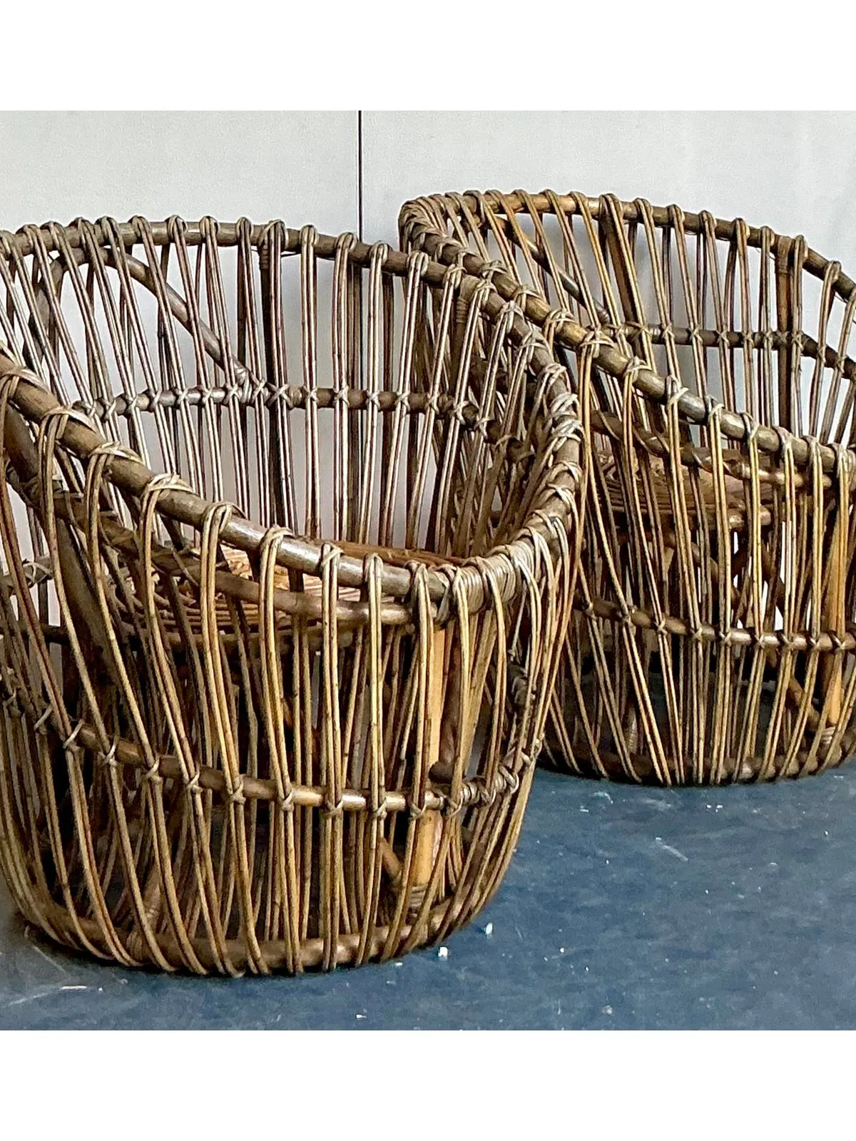 Vintage Boho Stick Rattan Nest Chairs - A Pair — additional photo 1