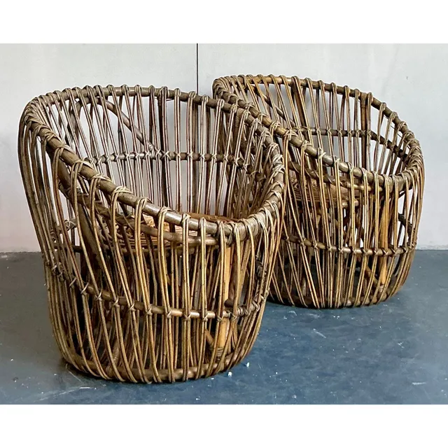 Vintage Boho Stick Rattan Nest Chairs - A Pair — additional photo 2