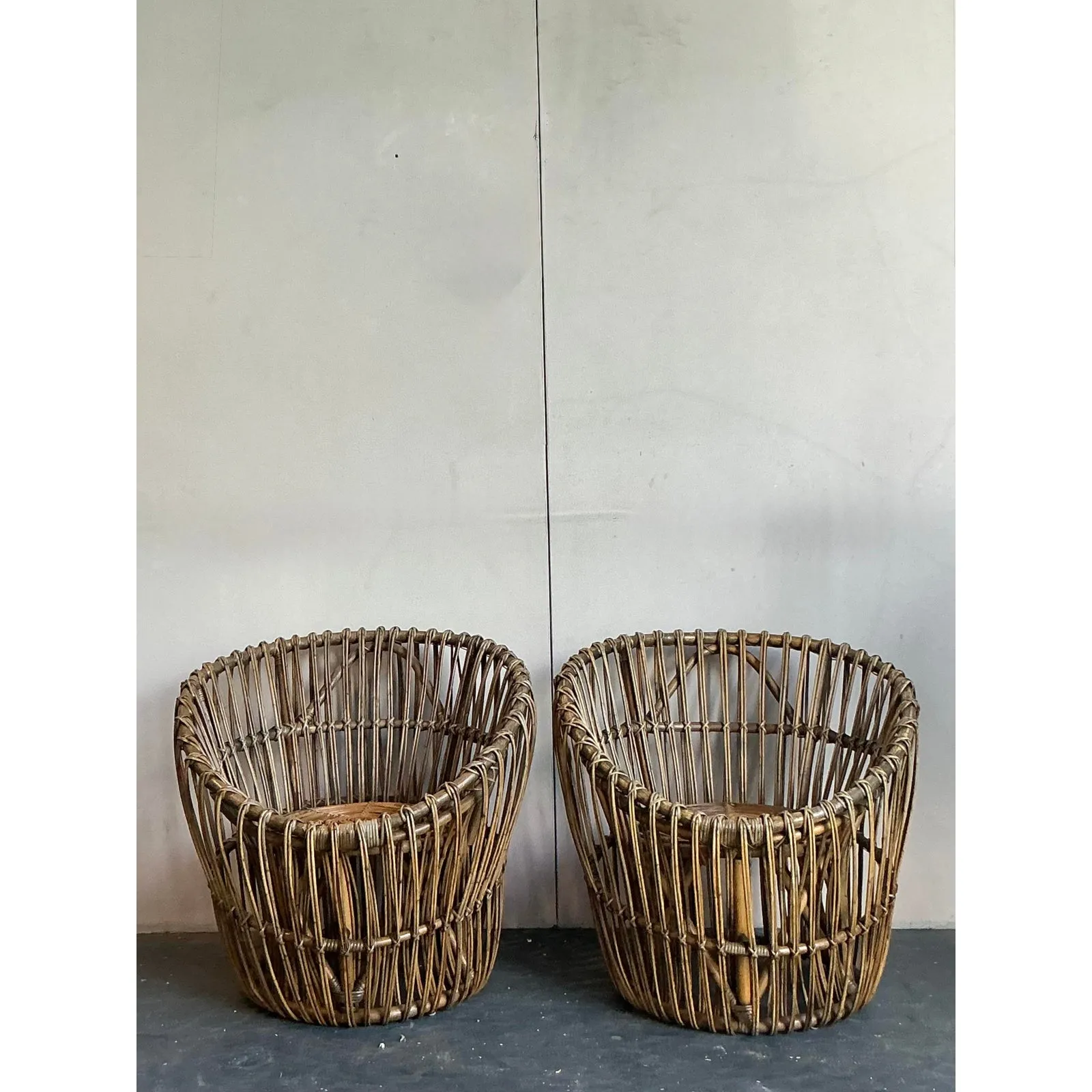Vintage Boho Stick Rattan Nest Chairs - A Pair — additional photo 8