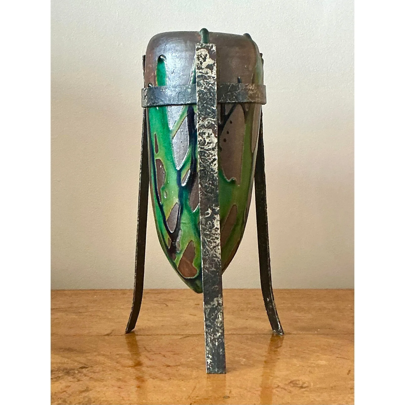 Vintage Boho Drip Glaze Vase in Stand — additional photo 2