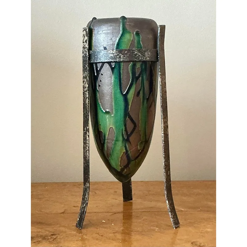Vintage Boho Drip Glaze Vase in Stand — additional photo 5