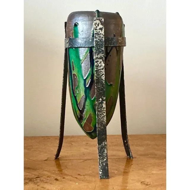 Vintage Boho Drip Glaze Vase in Stand — additional photo 6