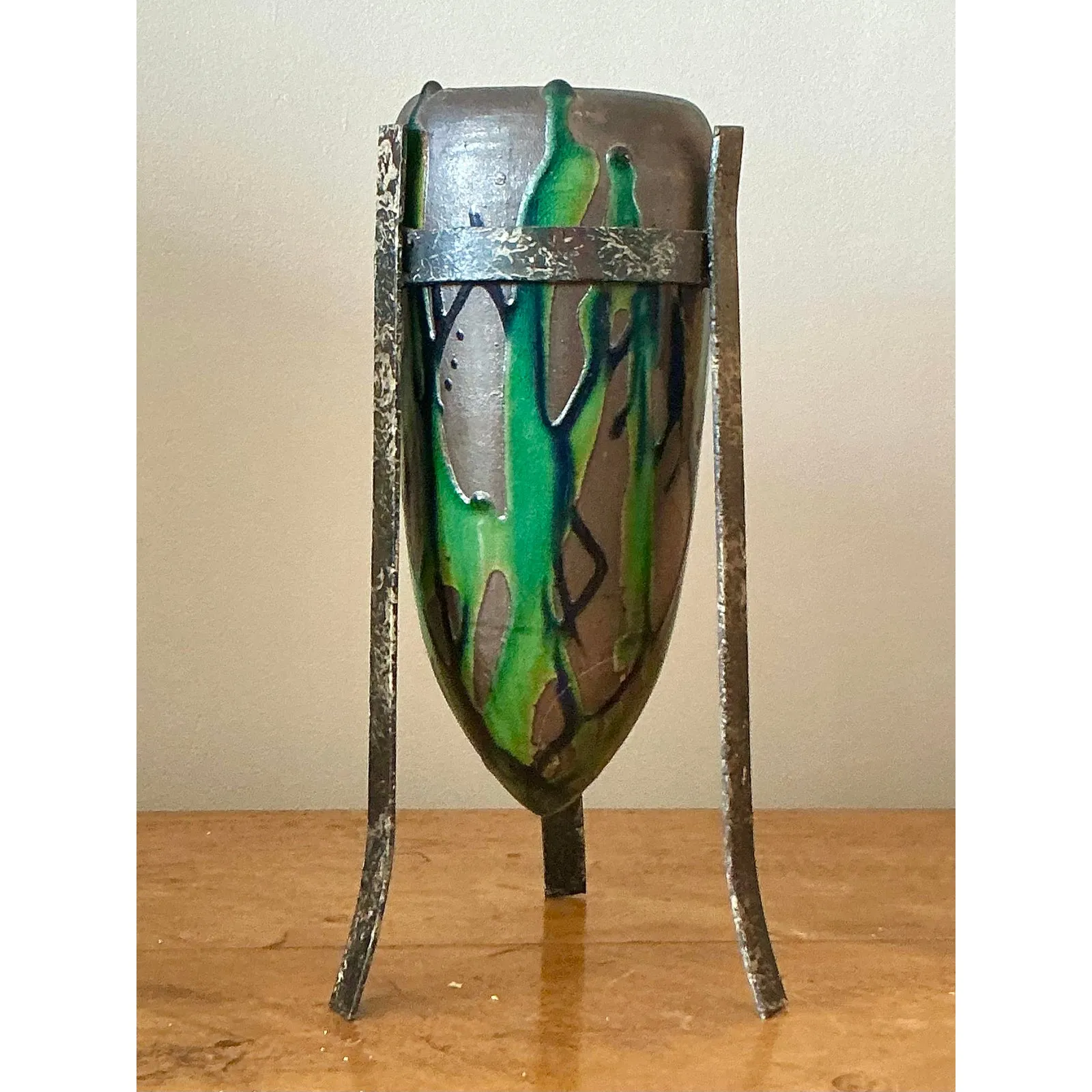 Vintage Boho Drip Glaze Vase in Stand — additional photo 8