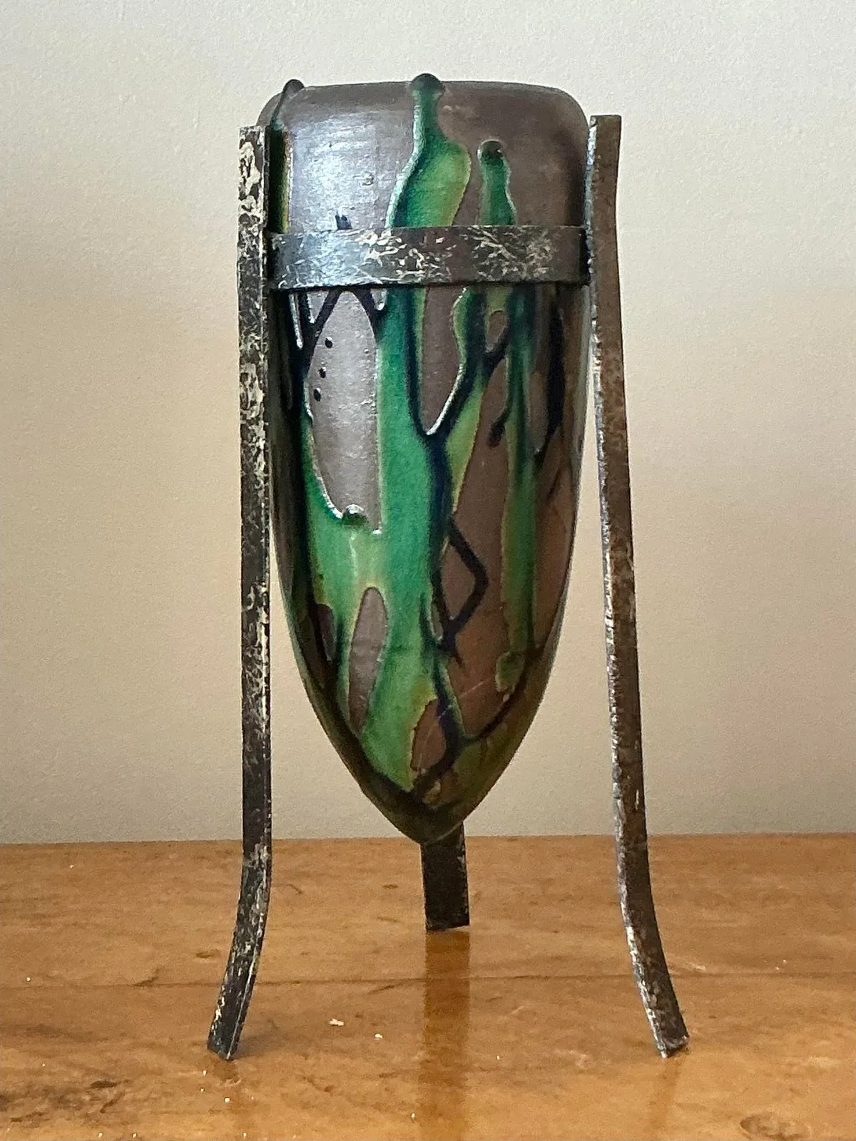 Vintage Boho Drip Glaze Vase in Stand — additional photo 8