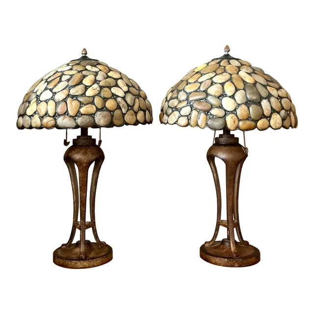 Vintage Boho Sliced Stone Lamps - A Pair — additional photo 1