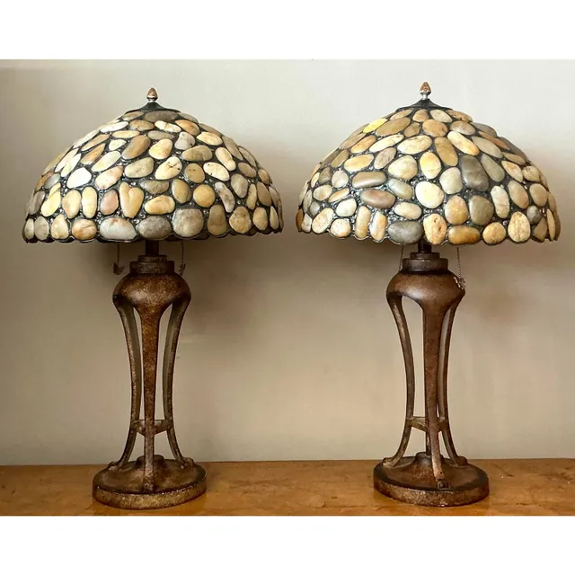 Vintage Boho Sliced Stone Lamps - A Pair — additional photo 8