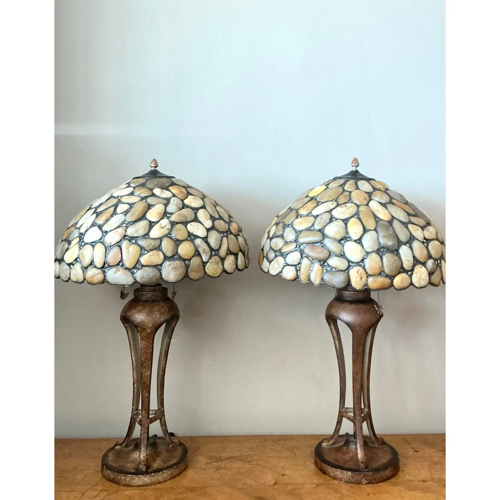 Vintage Boho Sliced Stone Lamps - A Pair — additional photo 2