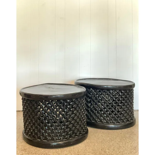 Vintage Boho Carved Wood Bamileke Tables - Set of 2 — additional photo 2