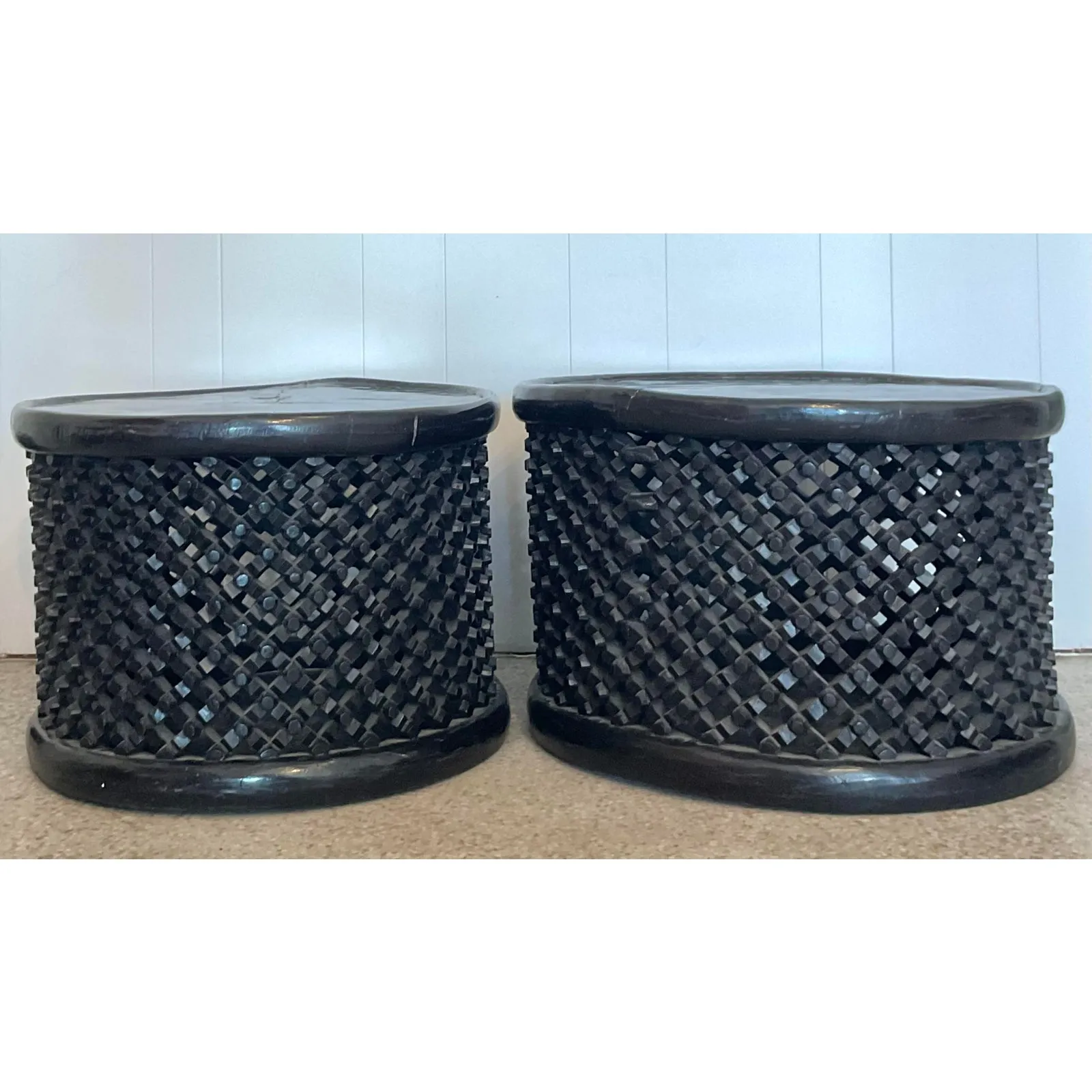 Vintage Boho Carved Wood Bamileke Tables - Set of 2 — additional photo 5