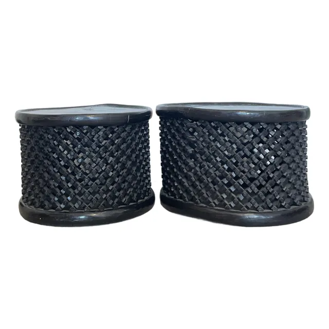 Vintage Boho Carved Wood Bamileke Tables - Set of 2 — additional photo 1