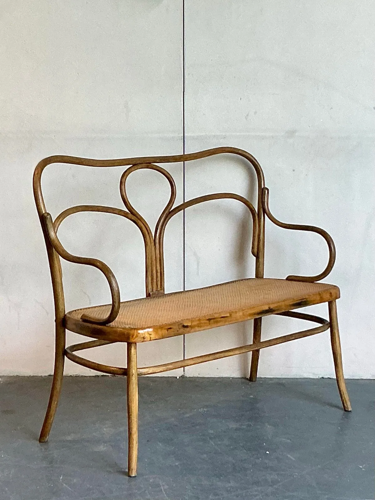 Vintage Mid-Century Modern Bent Wood Bench After Thonet - Top view