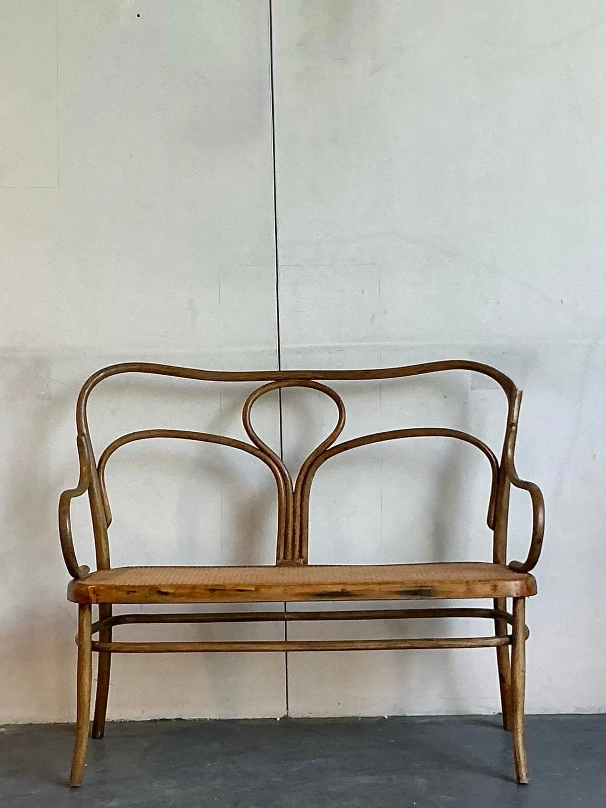 Vintage Mid-Century Modern Bent Wood Bench After Thonet - Angle view