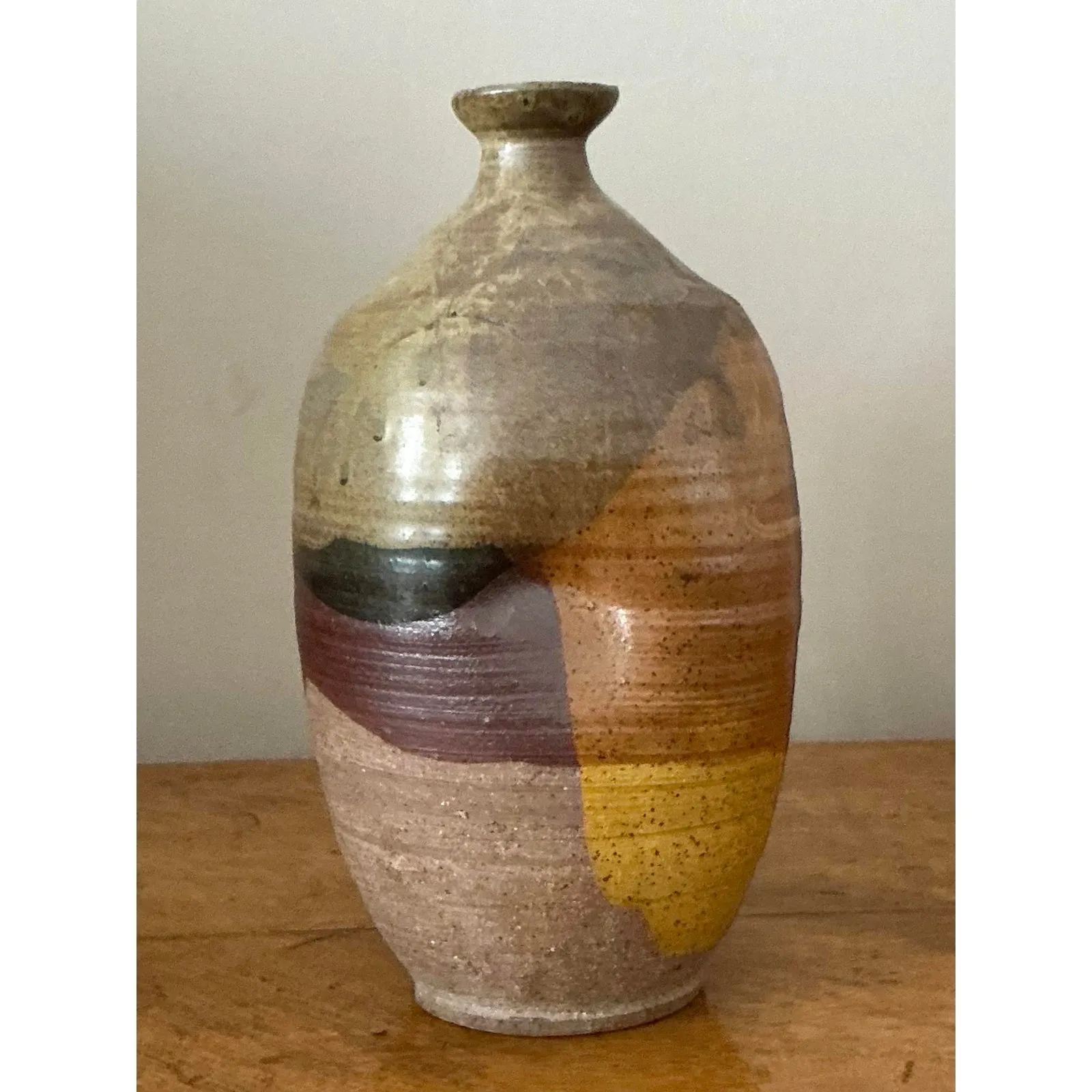 Vintage Boho Original Studio Pottery Vase - Ceramic, 5.75W x 10.5H — additional photo 3