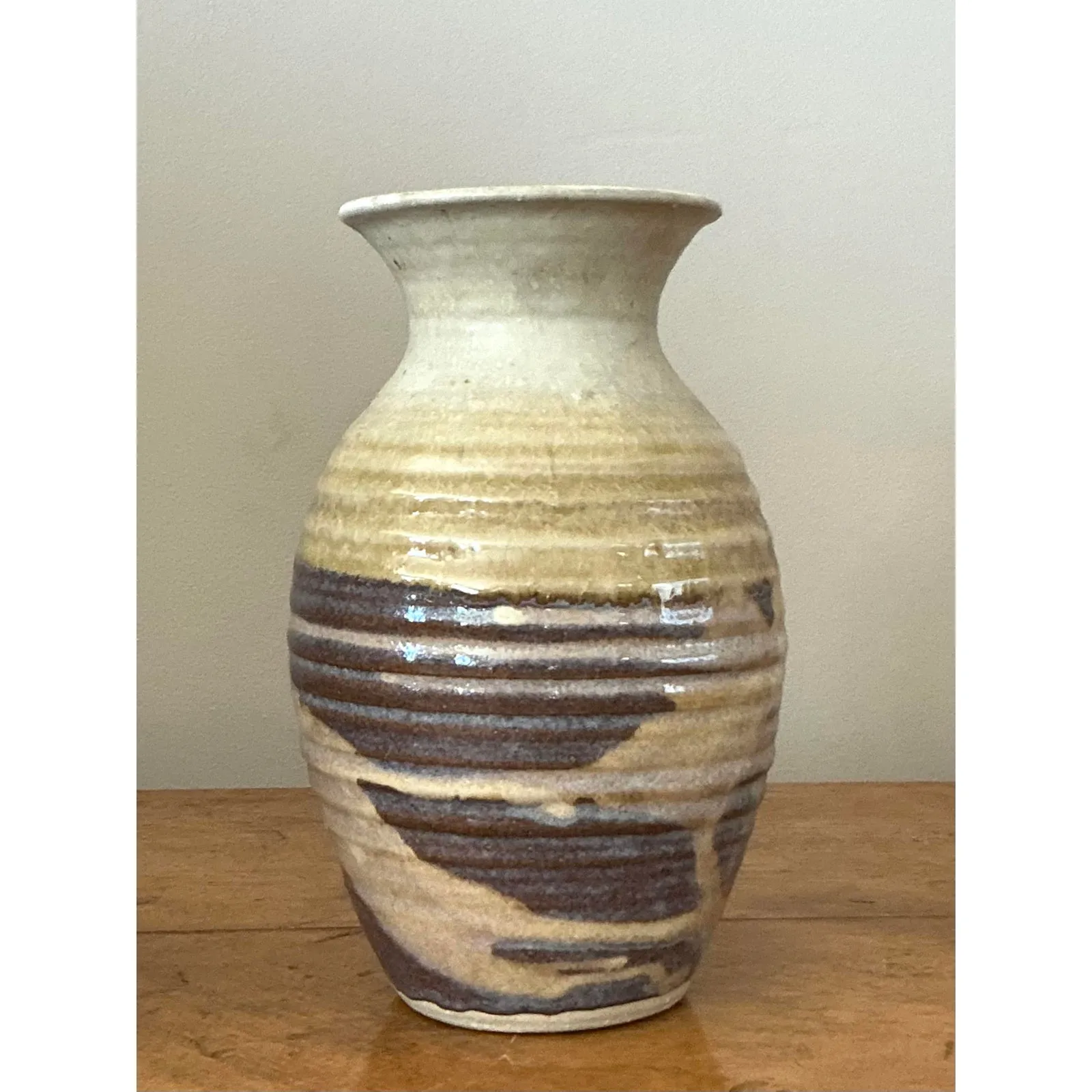 Vintage Boho Glazed Ceramic Vase - Ceramic, 5.5W x 9.5H — additional photo 1